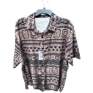 VELTHENTIC NWT. L. Men's S.S Button-Down Shirt.Black/Dusty Pink. Abstract design